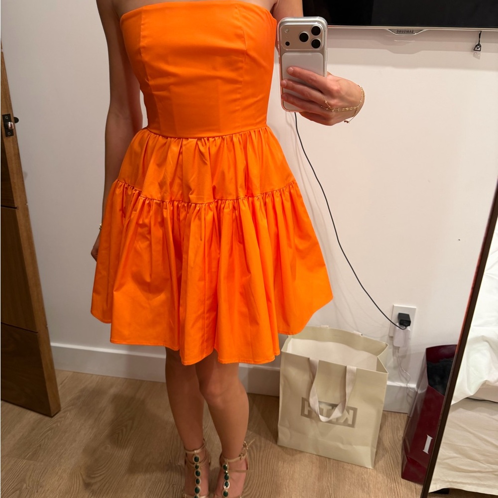 SAU LEE Orange Strapless Dress